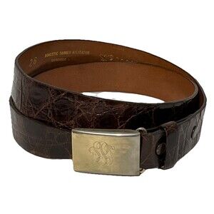 TEX TAN BROWN ALLIGATOR BELT SZ 26 #9982M Cowhide Lined Silver Tone Swank Buckle
